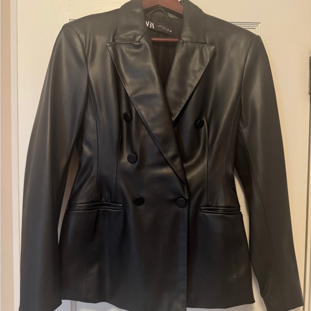 Zara Black Faux Leather Blazer